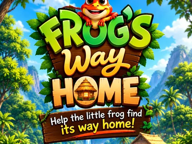 Frog's Way Home logo on a wooden sign above a jungle river